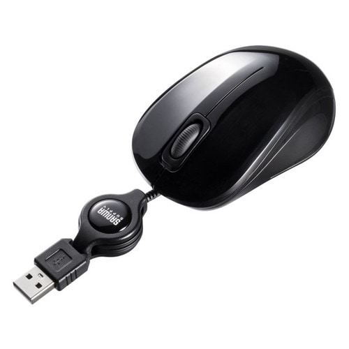 抗菌・静音有線巻取りブルーLEDマウス