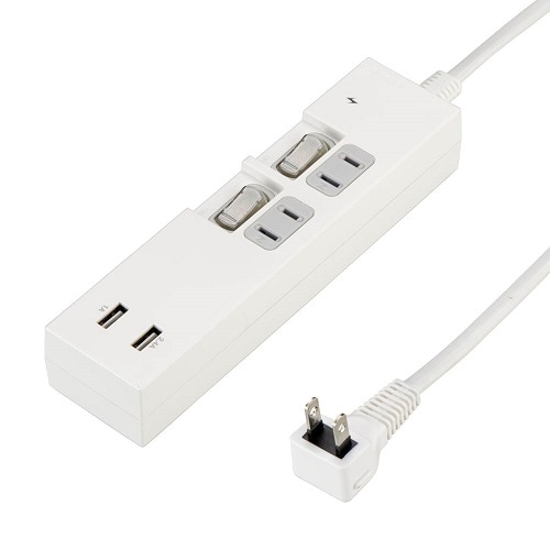 個別スイッチ付2AC2USB3.4A2mホワイト