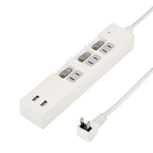 個別スイッチ付3AC2USB3.4A2mホワイト