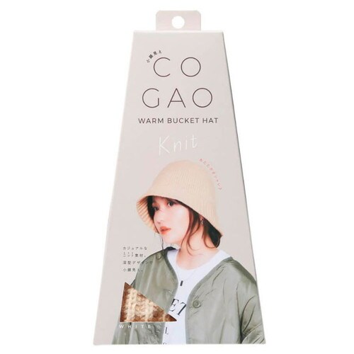 小顔見えバケットハット ニット WHITE×60