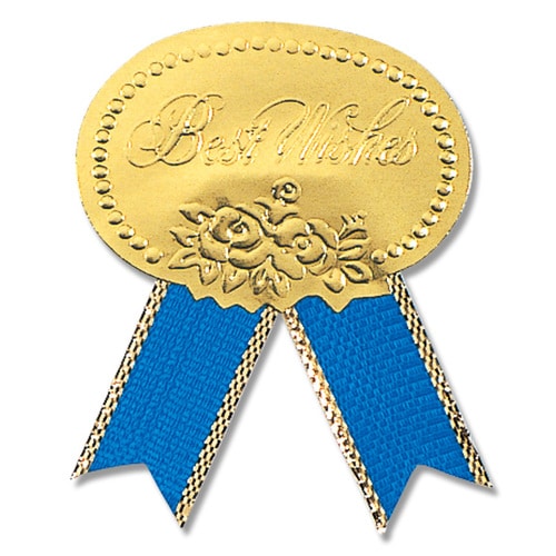 リボン付きシールMベストウイッシュ青54片10