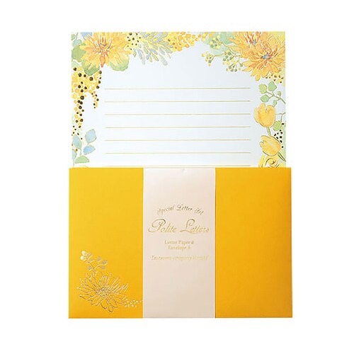 レターセット箔押しグリタリングフラワーイエロー5冊