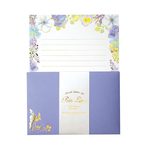 レターセット箔押しグリタリングフラワーパープル5冊