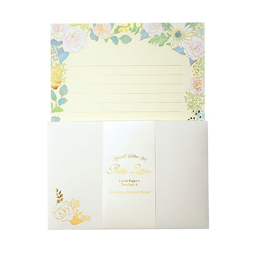 レターセット箔押しグリタリングフラワーホワイト5冊