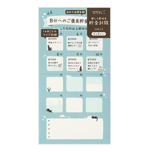 貯金封筒 12ヵ月タイプ ネコ柄 2枚入 10袋