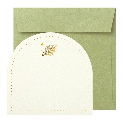 封筒付きカード 箔押し ミモザと蝶 10セット