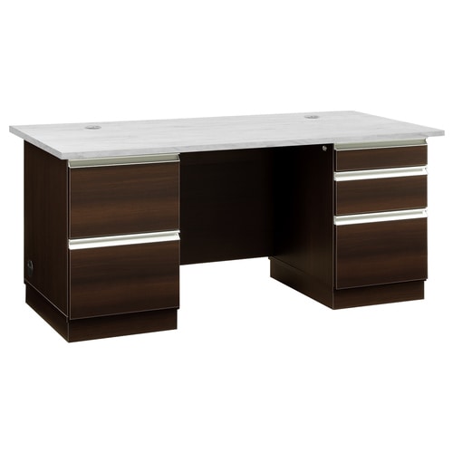 エクティー国産役員用両袖デスクマーブルホワイト