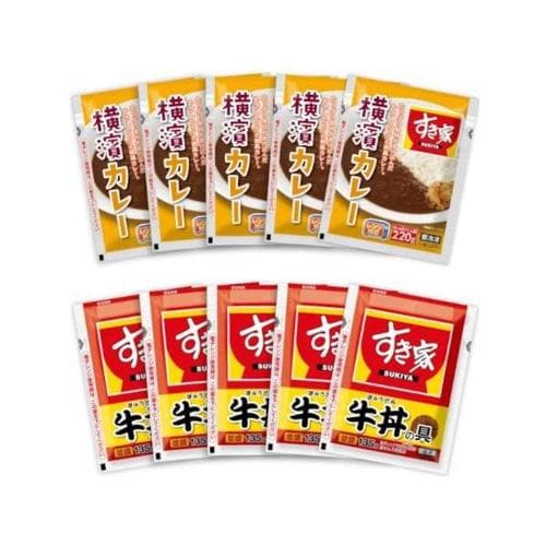 【冷凍】すき家牛丼の具5食・横濱カレー5食セット