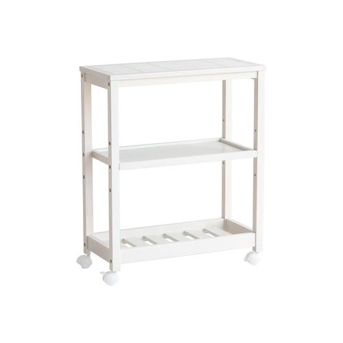 スープスリムワゴン3段 タイル天板 ホワイト