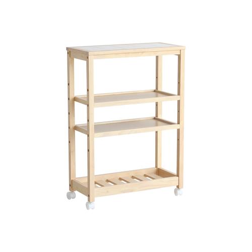 スープスリムワゴン4段 タイル天板 ナチュラル