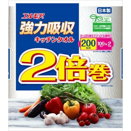 エルモア強力吸収キッチンタオル2倍巻2ロール×18