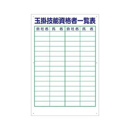 有資格者関係標識 玉掛技能資格者一覧表