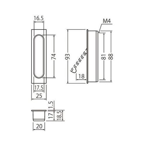 MZ−7 長角形堀込引手アンバー塗装