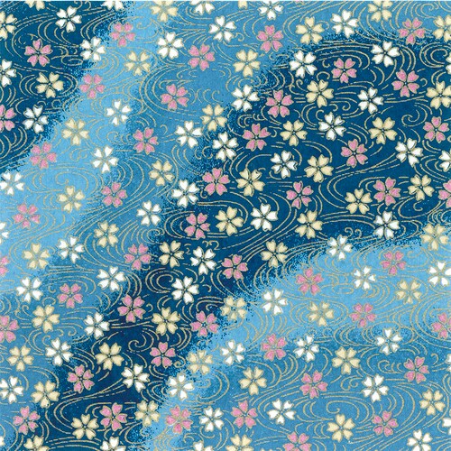 友禅和紙 半才判 水紋花・藍 4セット