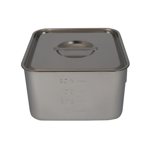 18−8目盛付浅型角キッチンポット(フタ付)