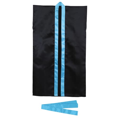 ソフトサテンロングハッピM黒/青襟(ハチマキ付)