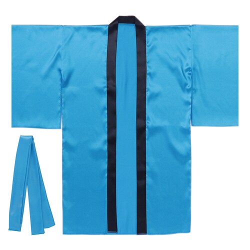 ソフトサテンロングハッピ袖付青S(ハチマキ付)