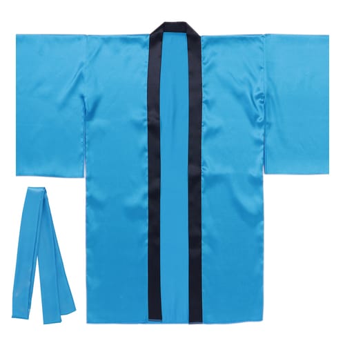 ソフトサテンロングハッピ袖付青M(ハチマキ付)