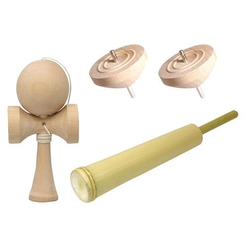 けん玉・竹製水鉄砲・コマ4点セット