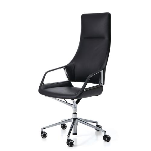 肘付きハイバック グラフ メッキ脚背座アーム本革