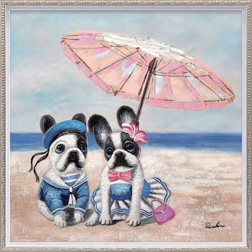 オイルペイントアート ビーチパラソルドッグ M