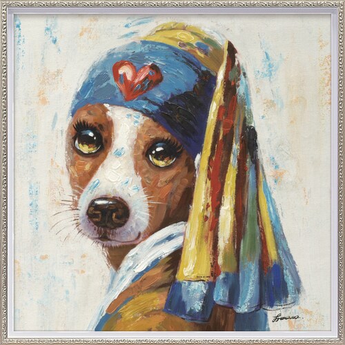 オイルペイントアート 青いターバンの犬 M