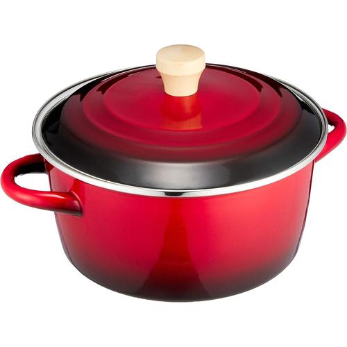 ホーロー両手鍋 22cm レッド 蓋付