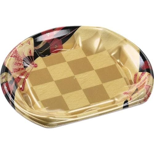 刺身容器 半月皿18−16(V1) 扇市松金×24