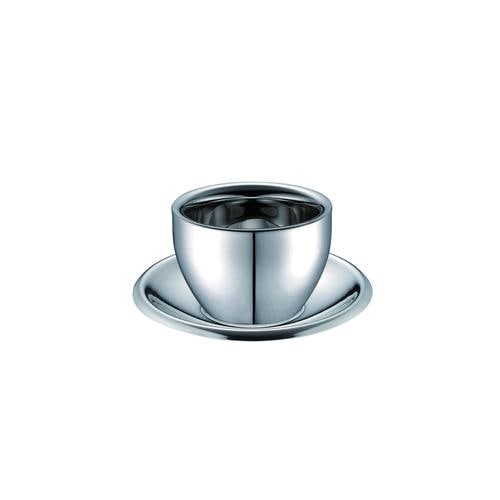 ラテカップ&ソーサーセットステンレスミラー磨き×3