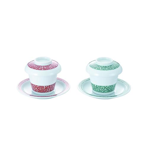 たこ唐草蓋付スープ碗緑 4セット