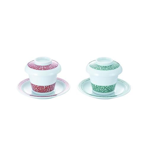 たこ唐草蓋付スープ碗赤 4セット