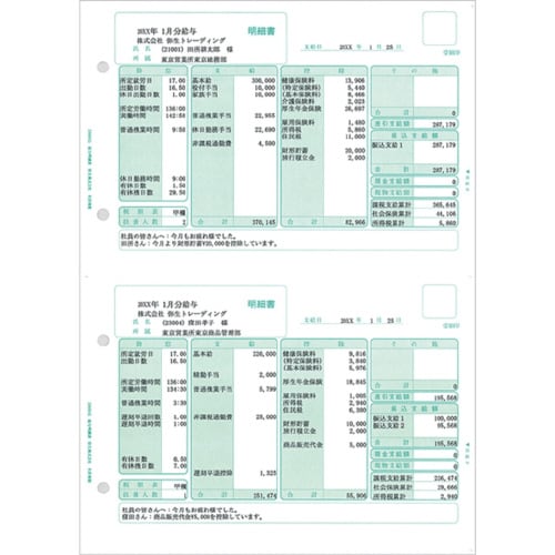 336001G 給与明細書(グリーン)