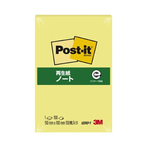 ポストイット再生紙ノート150×100黄1冊