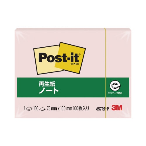 ポストイット 再生紙ノート75×100 ピンク1冊