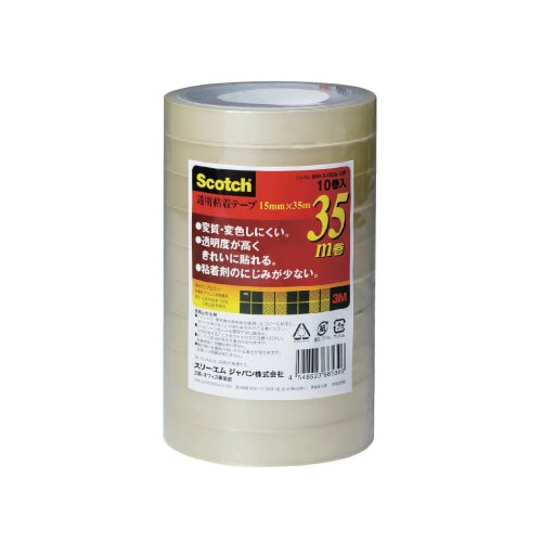 スコッチ 透明粘着テープ 15mm幅×35m10巻