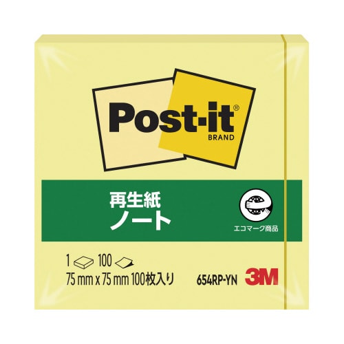 ポストイット 再生紙ノート75×75 イエロー1冊
