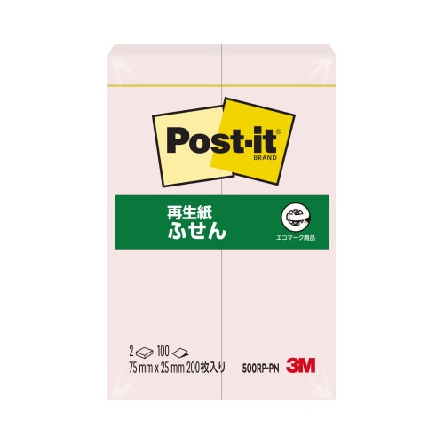 ポストイット 再生紙ふせん 75×25 ピンク2冊