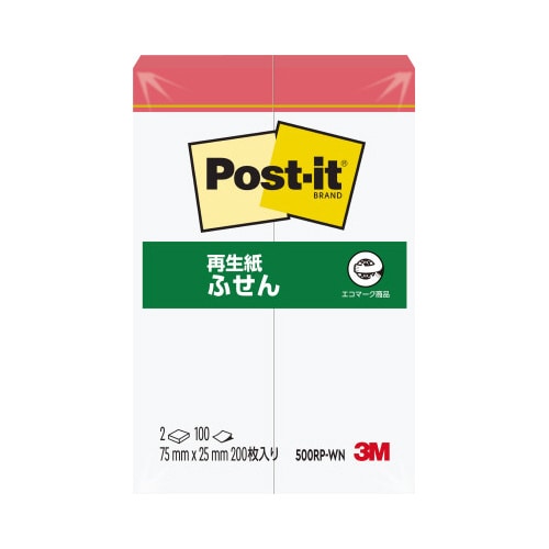 ポストイット 再生紙ふせん 75×25 赤帯 2冊