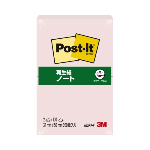 ポストイット 再生紙ノート38×50 ピンク 2冊