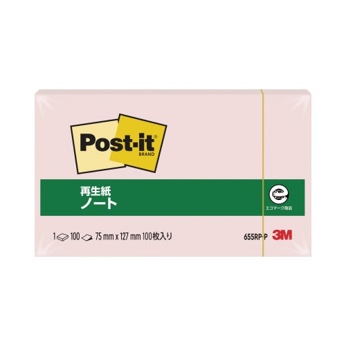 ポストイット 再生紙ノート75×127 ピンク1冊