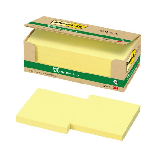 ポストイット 再生紙ノート 75×75 黄10冊