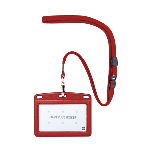 吊り下げ名札 レザー調 ヨコ名刺 赤