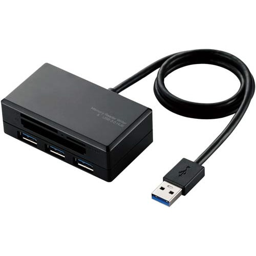カードリーダー USB3.0 ハブ付き ブラック