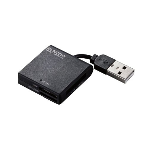 カードリーダ/ケーブル固定/SD+MS対応/黒