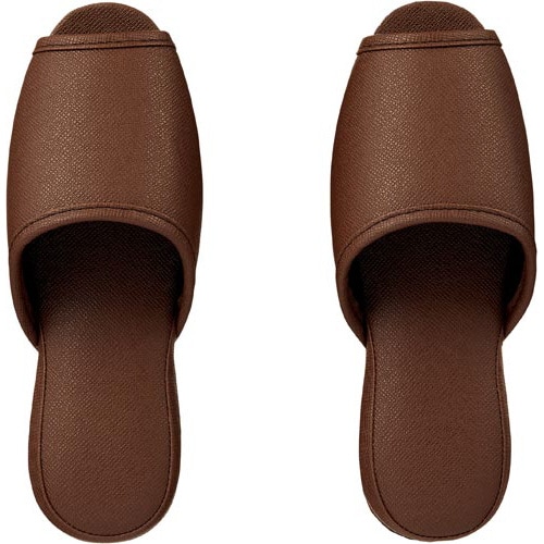 抗菌レザー調ビニールスリッパ 前開き ブラウンL