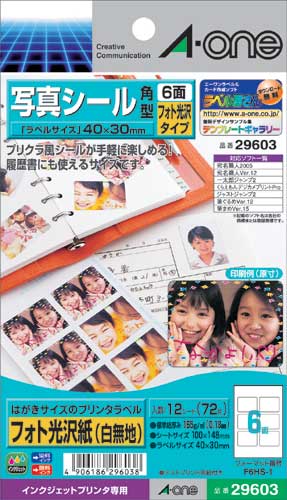 写真シール IJP 光沢紙 6面 12枚