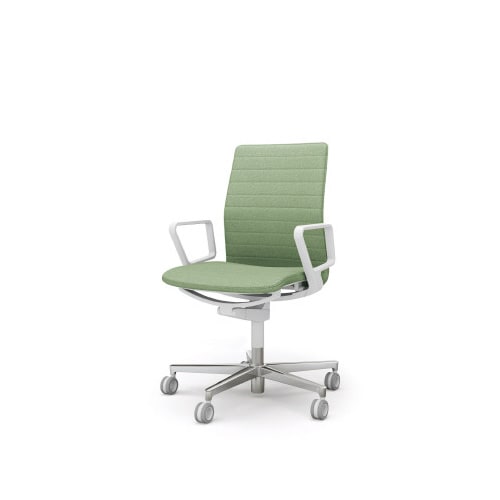 ファブレ 本体白 ストライプ 黒脚 樹脂肘 薄緑