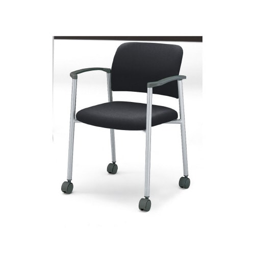 会議イス 100肘付布グレー脚シルバー軟床用