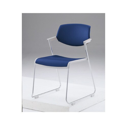 会議用イス サティオ 背カバー有 人工皮紺 本体白