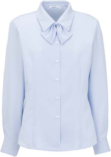 長袖ブラウス 共地リボン付 ブルー 7号